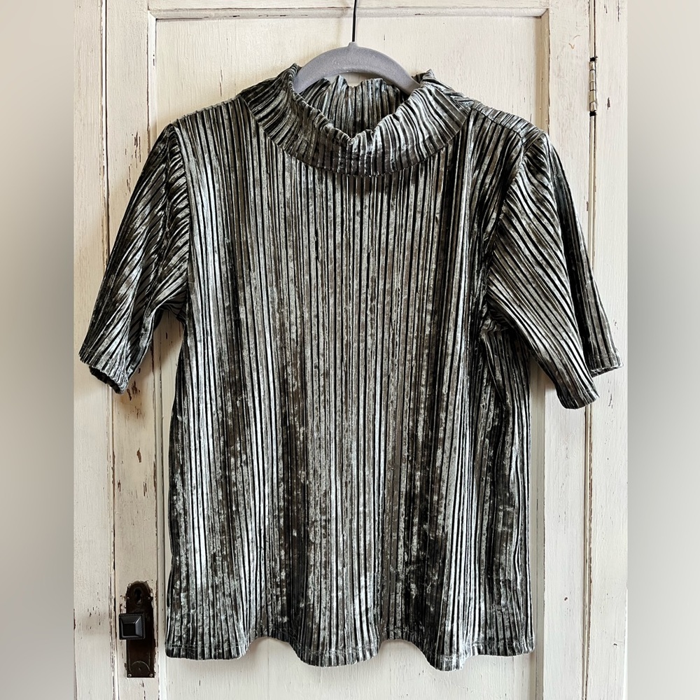 LOFT Pale Eucalyptus Velour Mock Neck Top